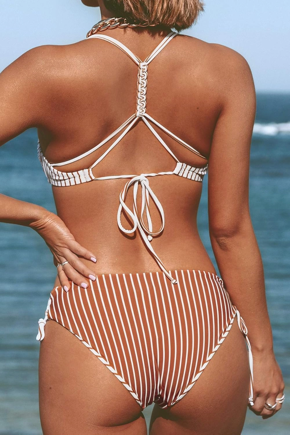 CUPSHE Women's 2 Piece Bikini Set Back Braided Straps with Reversible Bottom
