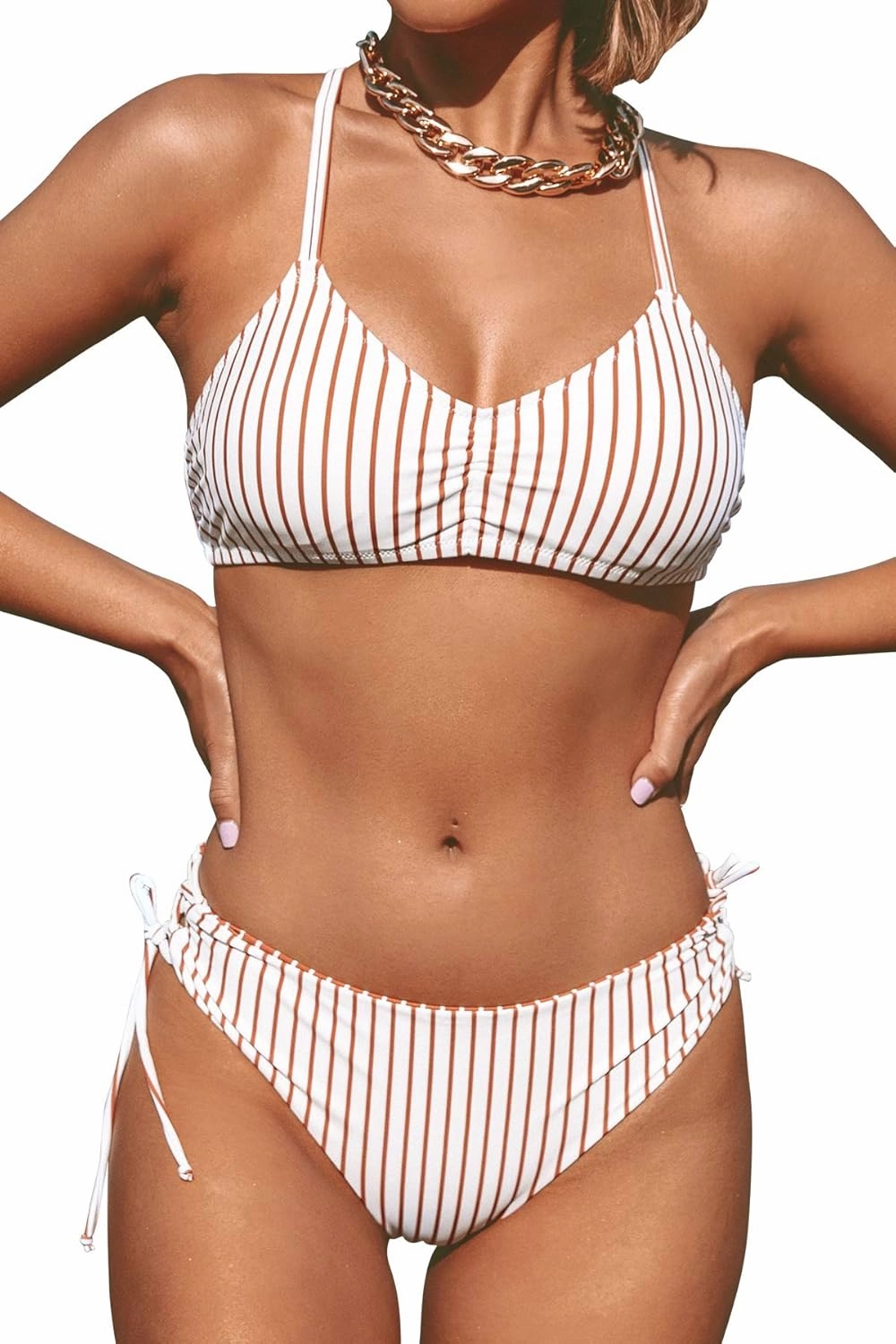 CUPSHE Women's 2 Piece Bikini Set Back Braided Straps with Reversible Bottom