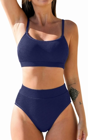 CUPSHE Women's Bikini Set Two Piece Swimsuits High Waisted Scoop Neck Spaghetti Adjustable Straps Textured