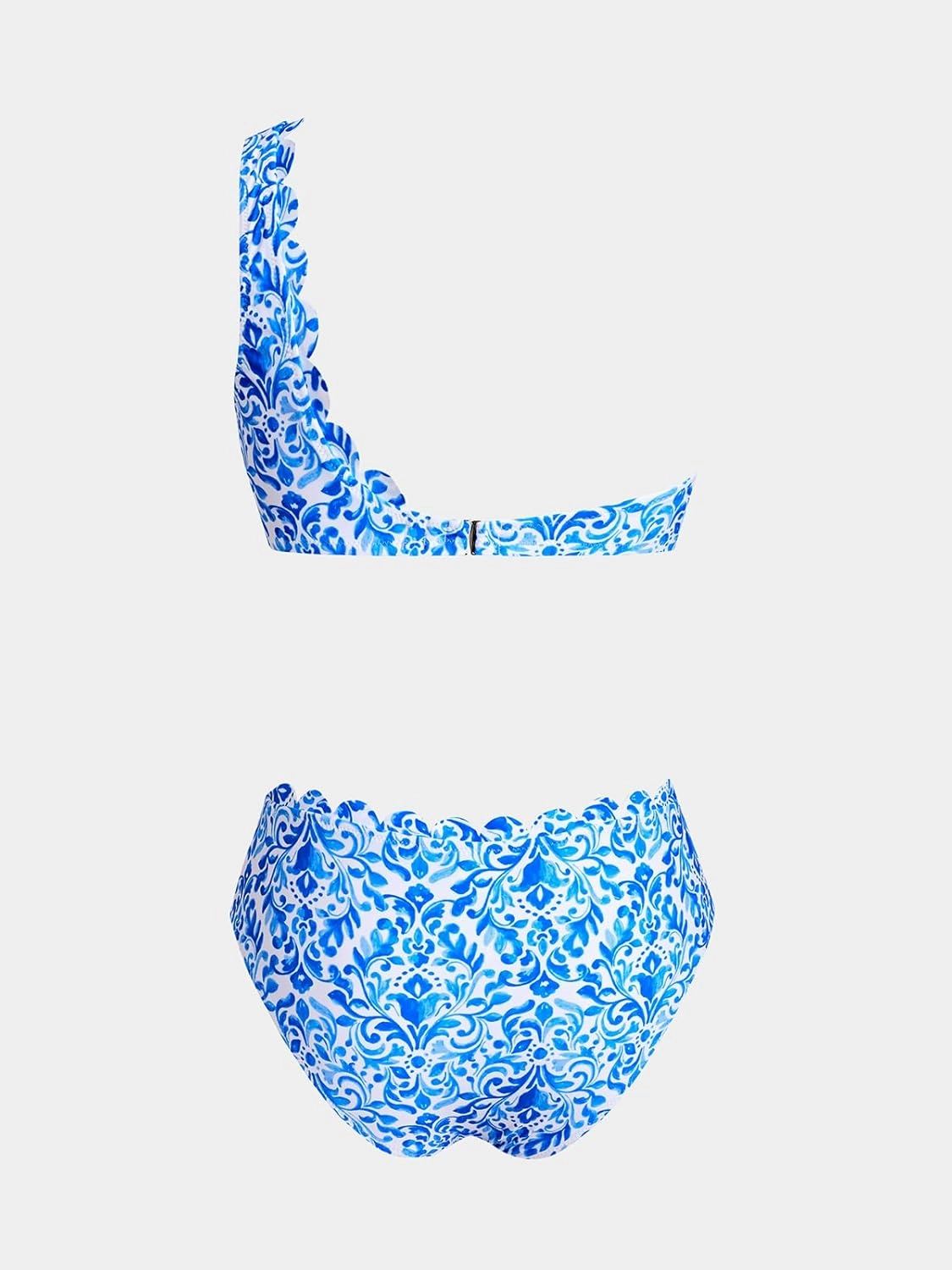 CUPSHE Women's Bikini Sets Two Piece Bathing Suit One Shoulder Mid Rise Scalloped Wide Strap Back Hook