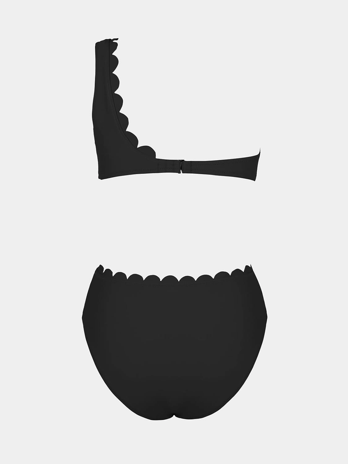 CUPSHE Women's Bikini Sets Two Piece Bathing Suit One Shoulder Mid Rise Scalloped Wide Strap Back Hook
