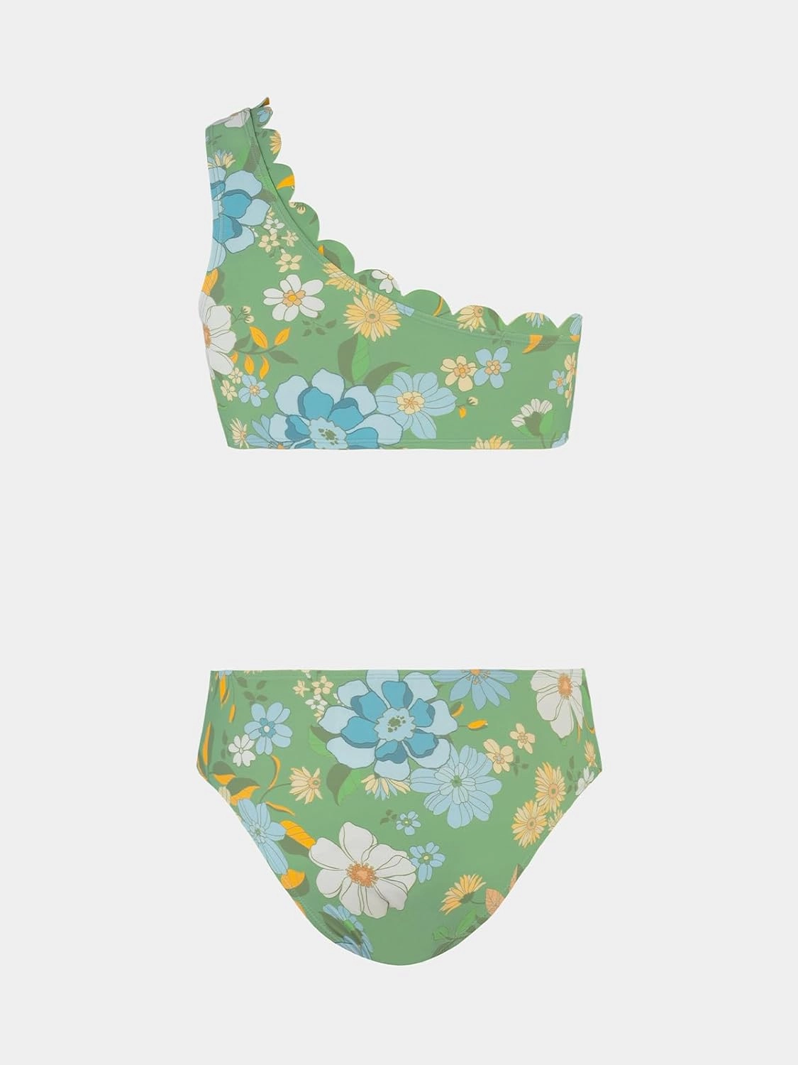 CUPSHE Women's Bikini Sets Two Piece Bathing Suit One Shoulder Mid Rise Scalloped Wide Strap Back Hook