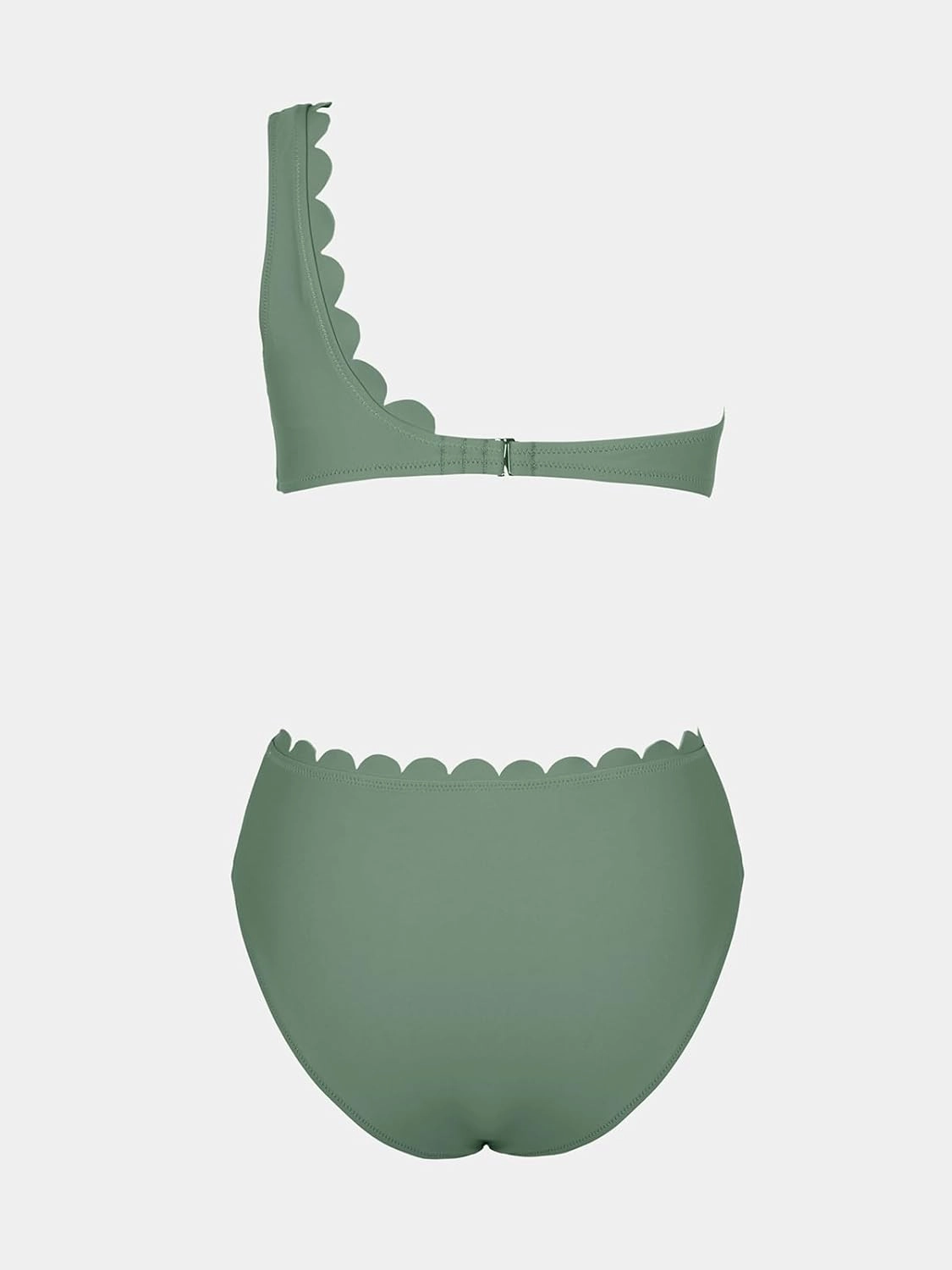 CUPSHE Women's Bikini Sets Two Piece Bathing Suit One Shoulder Mid Rise Scalloped Wide Strap Back Hook
