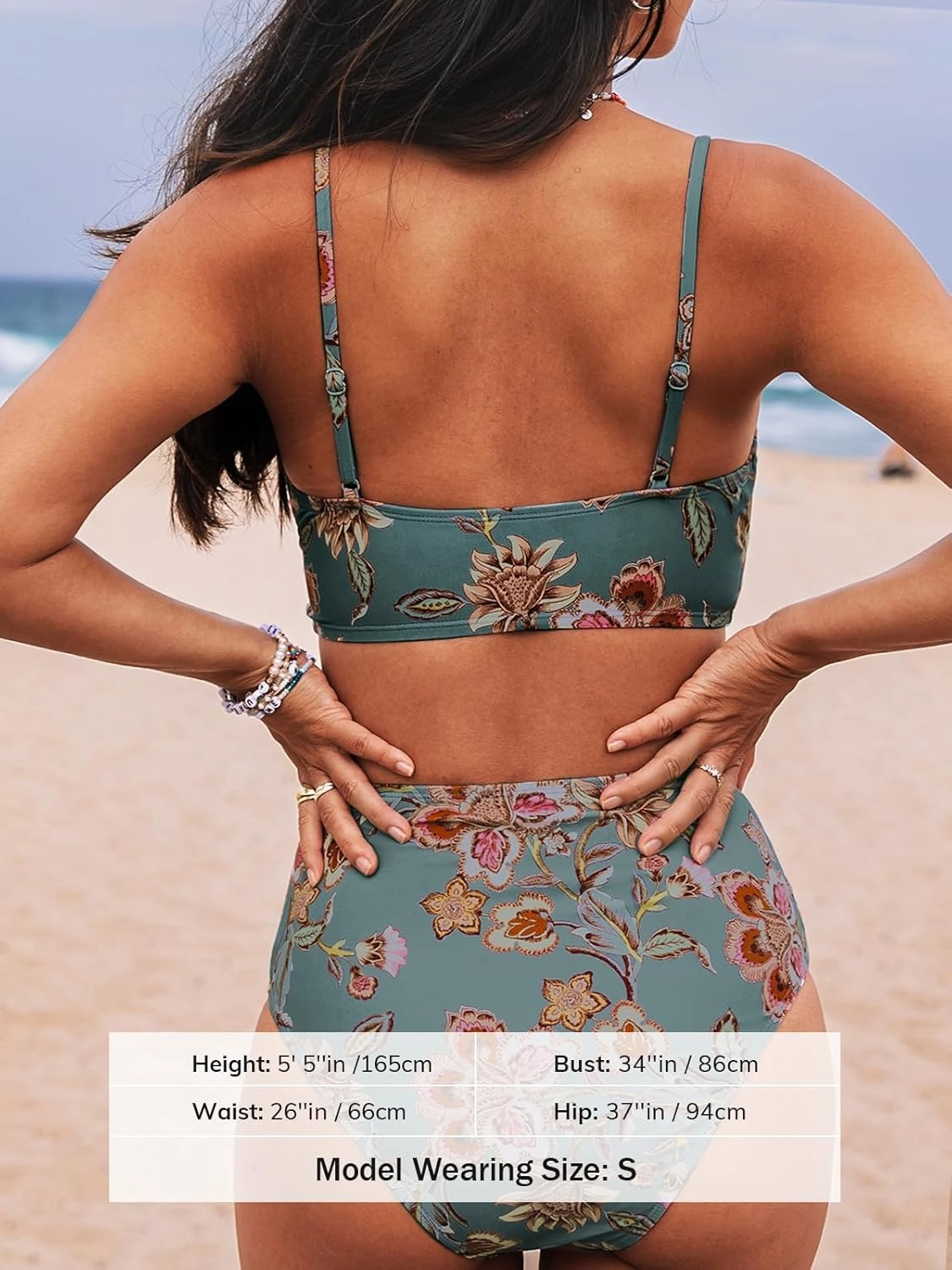 CUPSHE Women's Bikini Sets Two Piece Swimsuit High Waisted V Neck Twist Front Adjustable Spaghetti Straps Bathing Suit