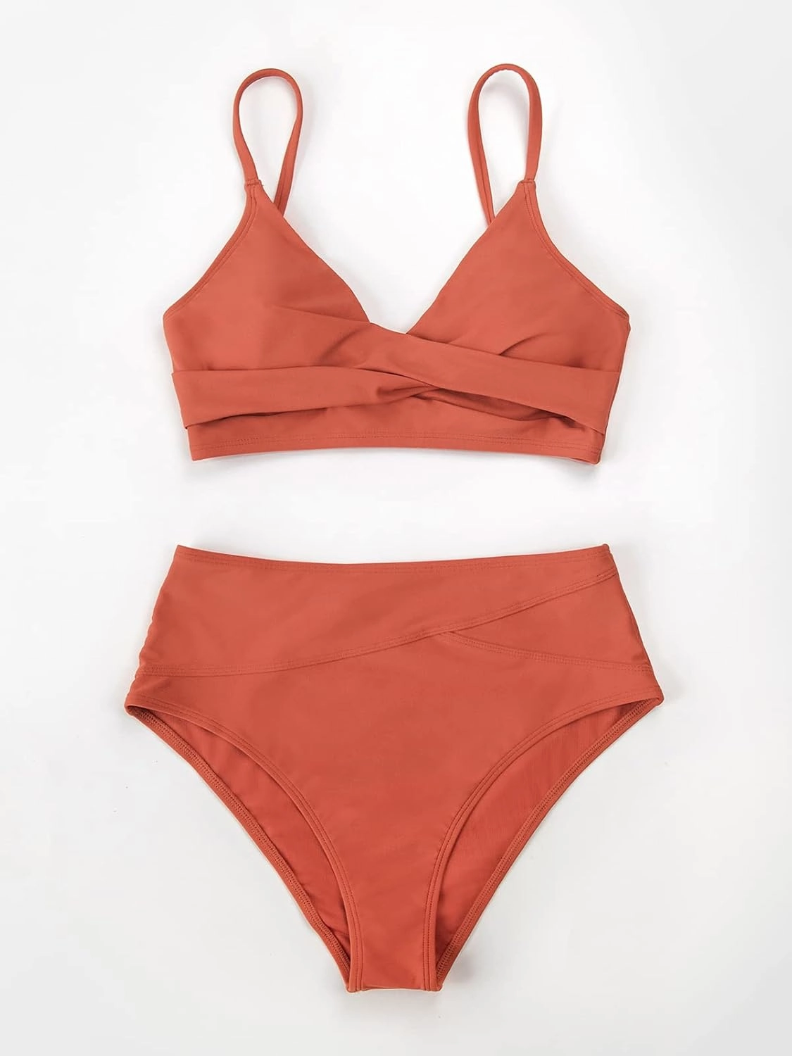 CUPSHE Women's Bikini Sets Two Piece Swimsuit High Waisted V Neck Twist Front Adjustable Spaghetti Straps Bathing Suit