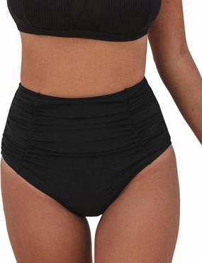 CUPSHE Women's High Wasited Bikini Bottom Shirred Tummy Control Swimsuit Full Coverage Retro Swim Bottom(XS-4XL)