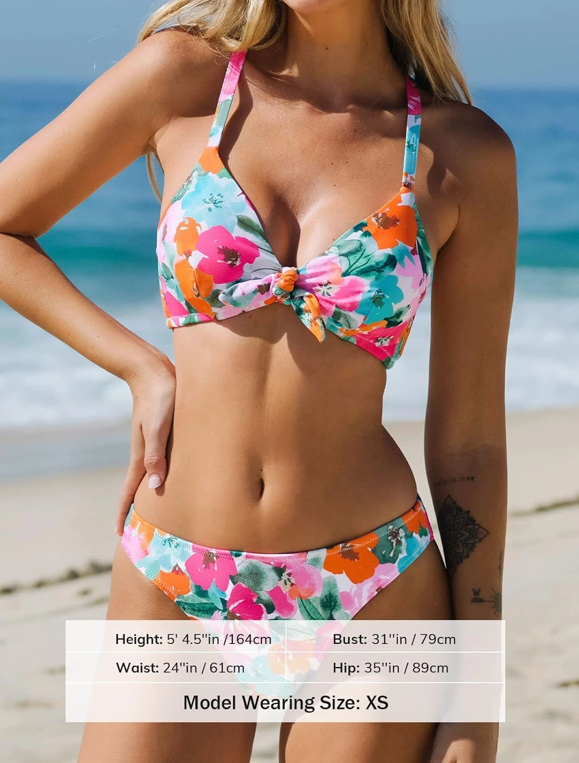 CUPSHE Women's Two Piece Bikini Set Floral Print Knot Bunny Tie
