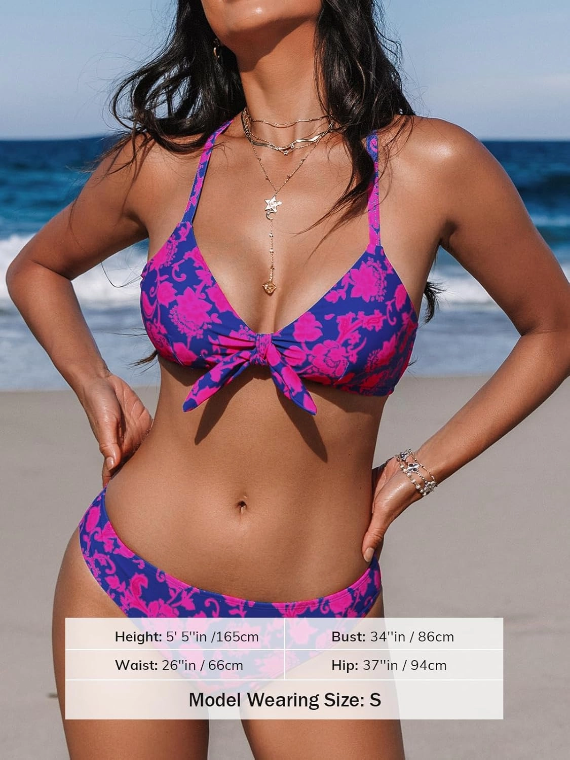 CUPSHE Women's Two Piece Bikini Set Floral Print Knot Bunny Tie