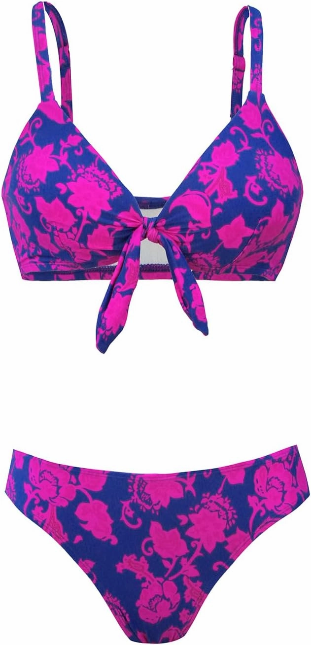 CUPSHE Women's Two Piece Bikini Set Floral Print Knot Bunny Tie