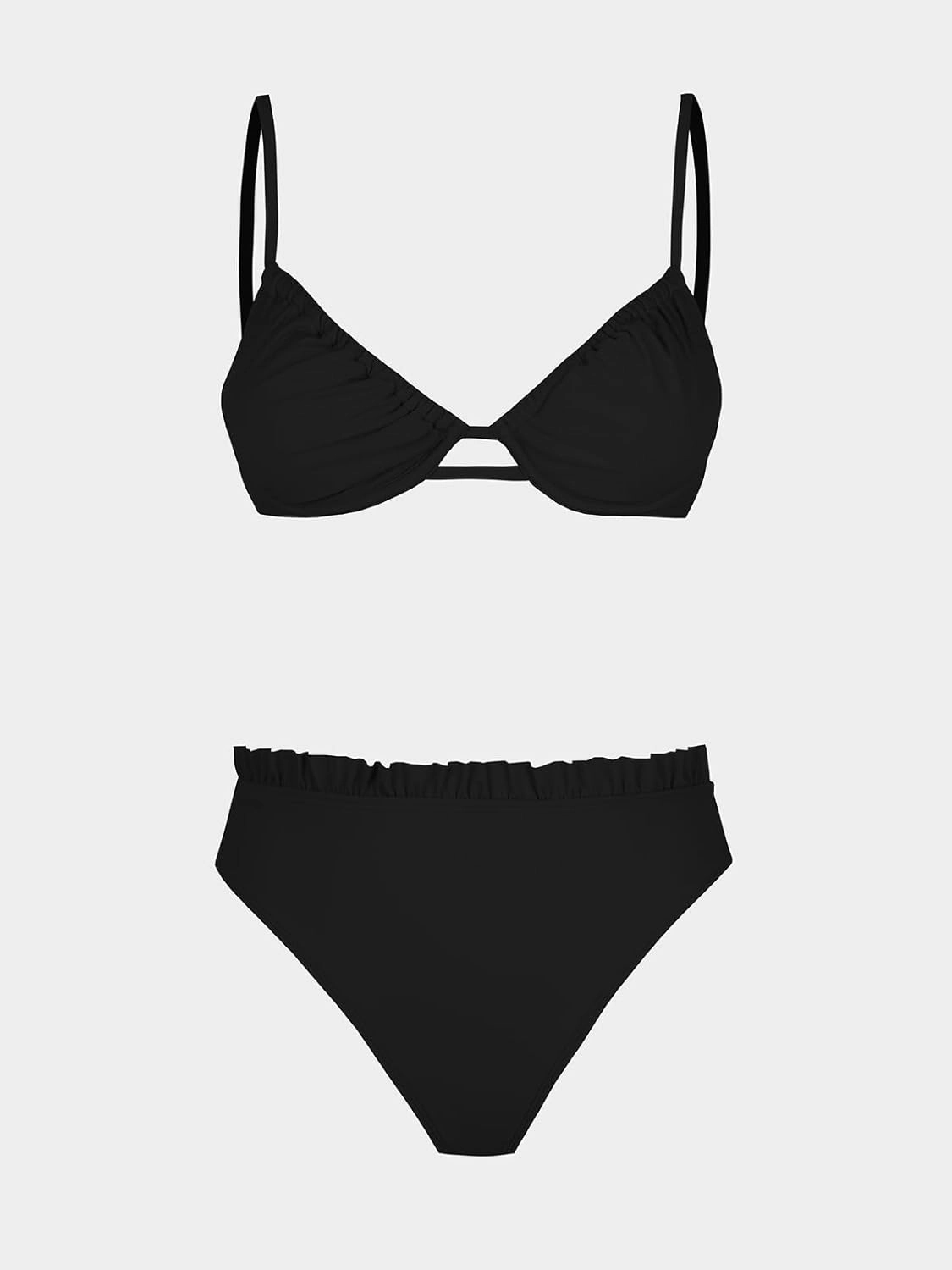 CUPSHE Women Swimsuit Bikini Set High Waisted Push Up Cheeky Drawstring Two Piece Bathing Suit