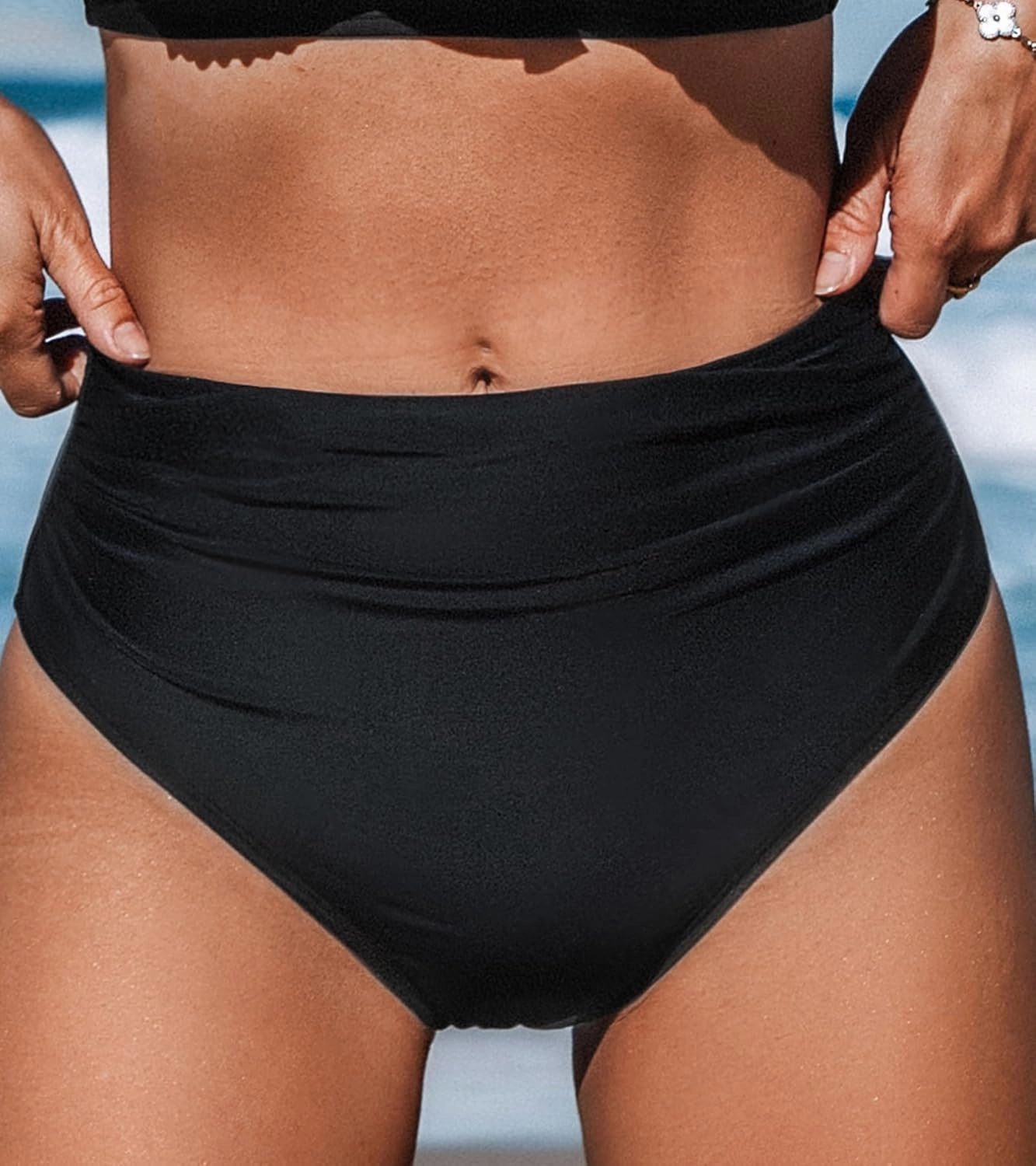 CUPSHE Womens Swimsuit Bikini Bottom High Waisted Bathing Suit Ruched Full Coverage