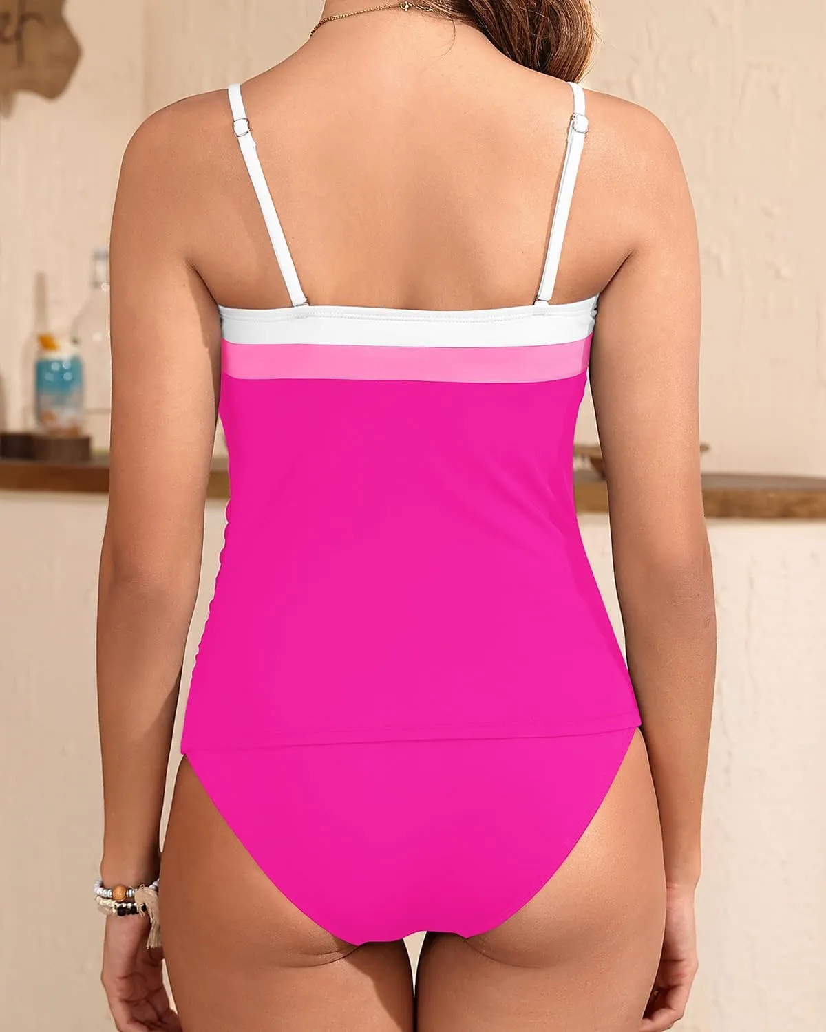 Daci Bandeau Tankini Swimsuits for Women - Two Piece Ruched Tummy Control Bathing Suit Strapless Swimwear with Bottom