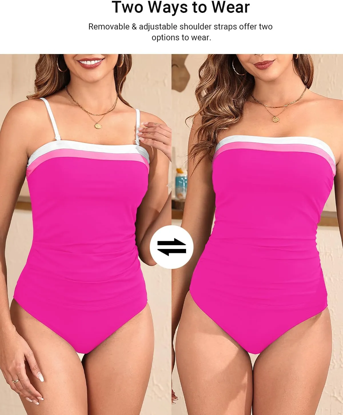 Daci Bandeau Tankini Swimsuits for Women - Two Piece Ruched Tummy Control Bathing Suit Strapless Swimwear with Bottom