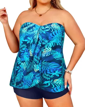 Daci Plus Size Bandeau Tankini Swimsuit for Women 2 Piece Halter Swim Top with Shorts Tummy Control Bathing Suits
