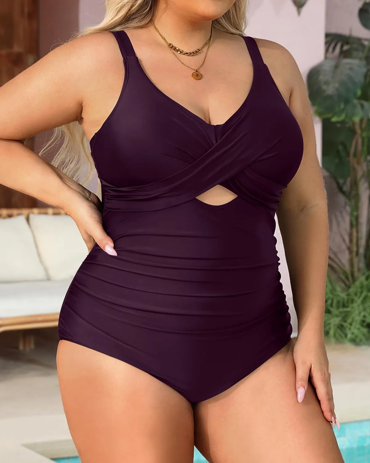 Daci Plus Size One Piece Swimsuits - Tummy Control Bathing Suit for Women Cutout Swimwear