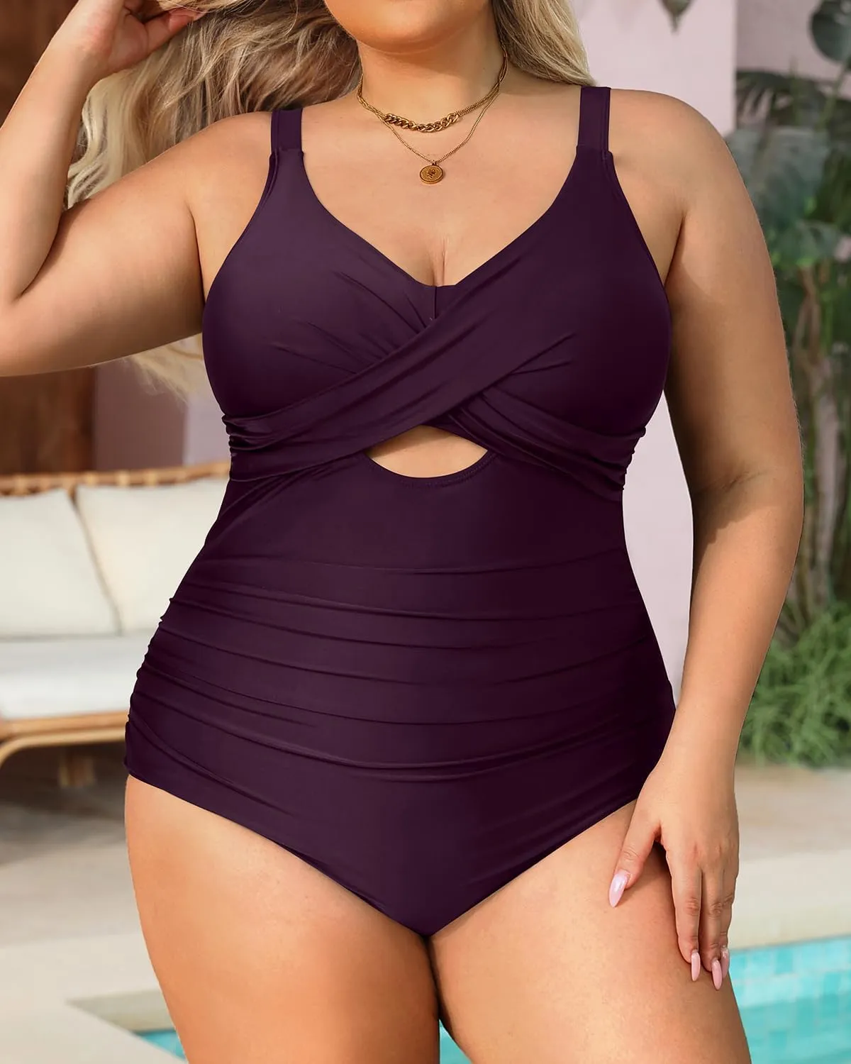 Daci Plus Size One Piece Swimsuits - Tummy Control Bathing Suit for Women Cutout Swimwear