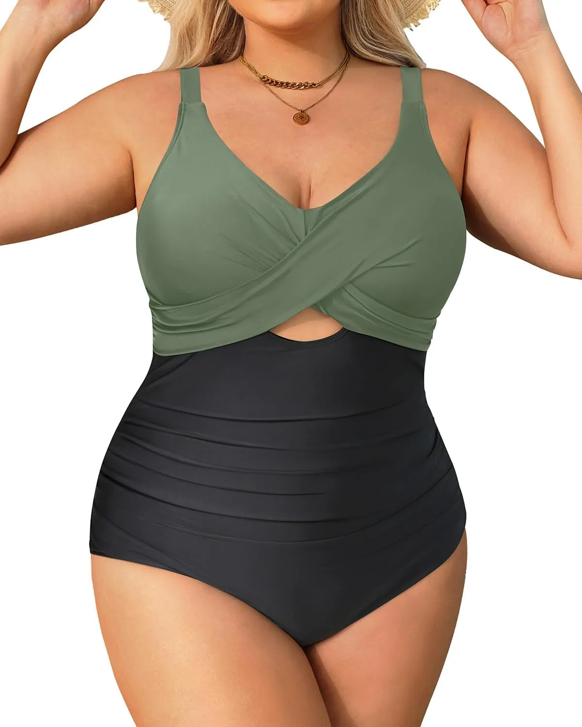 Daci Plus Size One Piece Swimsuits - Tummy Control Bathing Suit for Women Cutout Swimwear