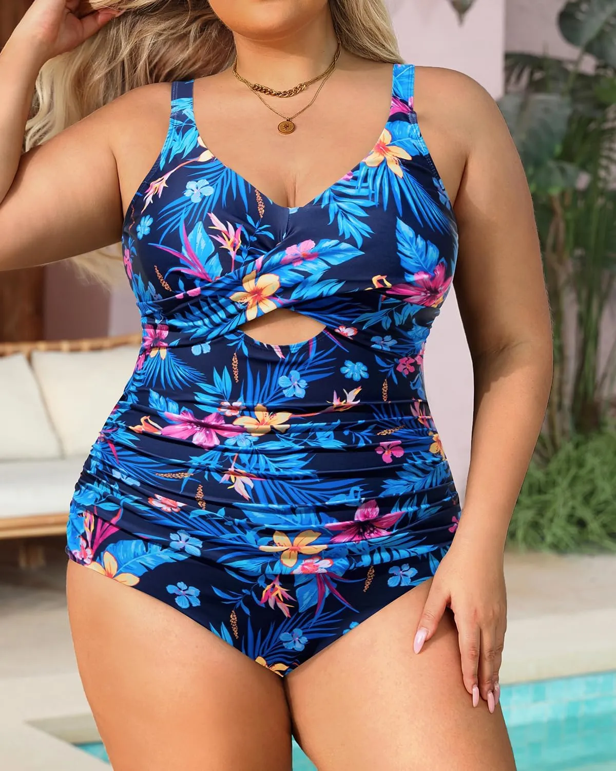 Daci Plus Size One Piece Swimsuits - Tummy Control Bathing Suit for Women Cutout Swimwear