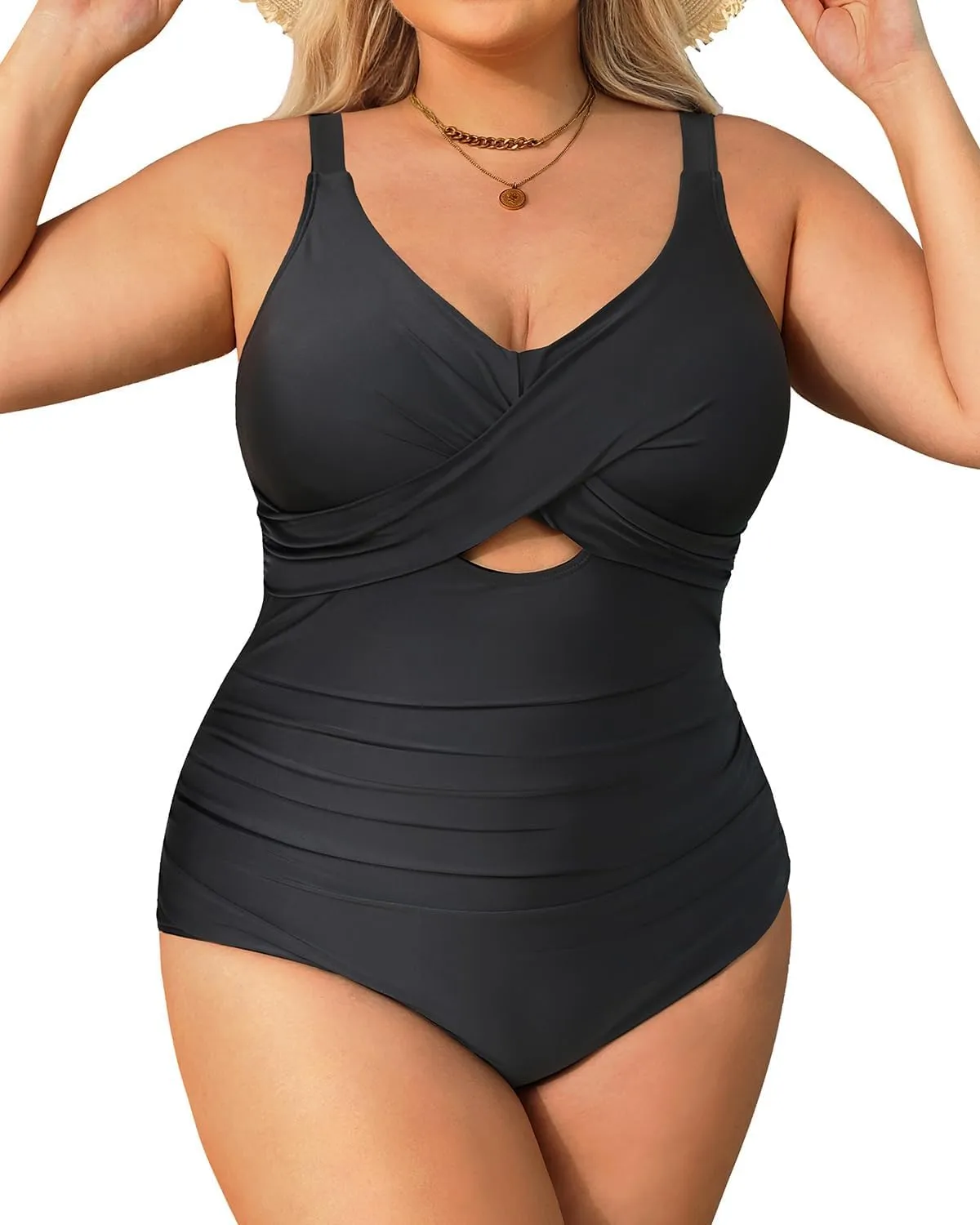 Daci Plus Size One Piece Swimsuits - Tummy Control Bathing Suit for Women Cutout Swimwear