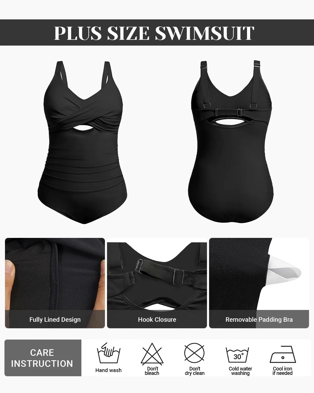 Daci Plus Size One Piece Swimsuits - Tummy Control Bathing Suit for Women Cutout Swimwear