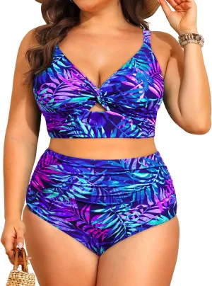 Daci Plus Size Two Piece Swimsuits - Women High Waisted Bikini Tummy Control Bathing Suits Knot Twist Swimwear 2025