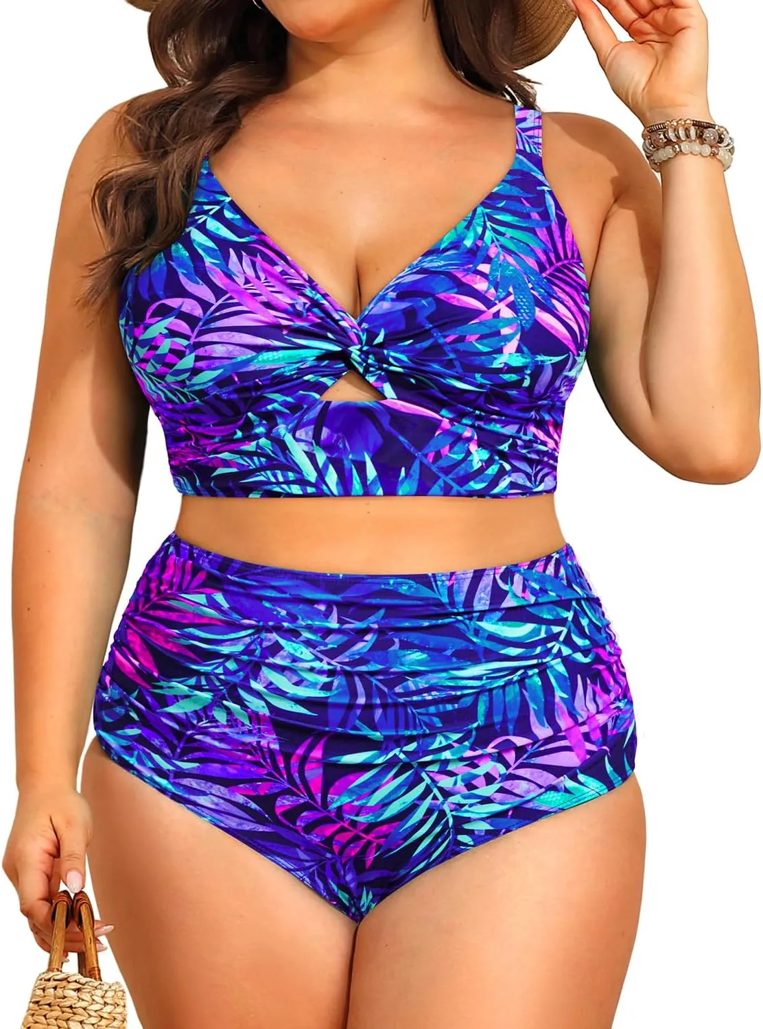Daci Plus Size Two Piece Swimsuits - Women High Waisted Bikini Tummy Control Bathing Suits Knot Twist Swimwear 2025