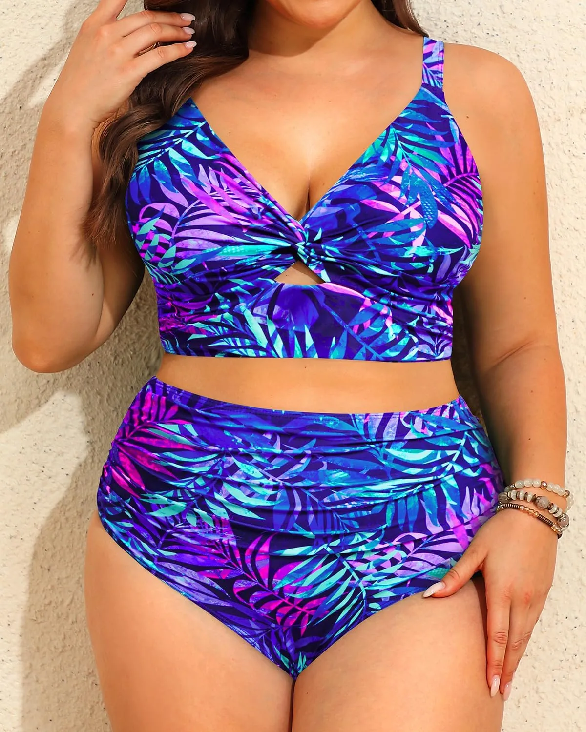 Daci Plus Size Two Piece Swimsuits - Women High Waisted Bikini Tummy Control Bathing Suits Knot Twist Swimwear 2025