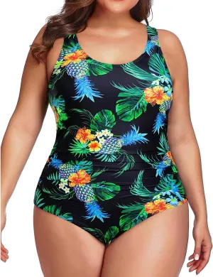 Daci Women Plus Size One Piece Swimsuit Athletic Tummy Control Ruched Bathing Suit with U-Back