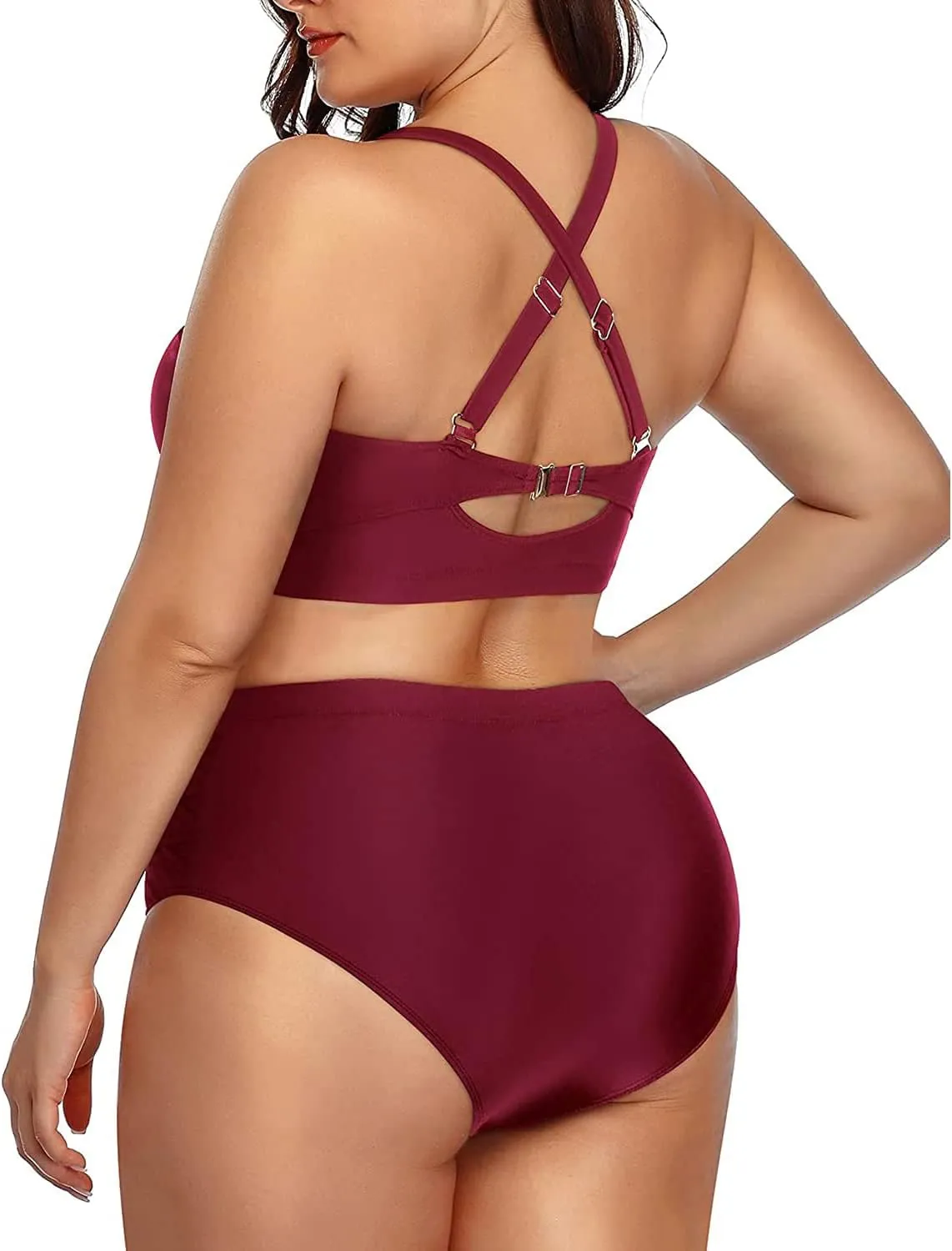 Daci Women Plus Size Two Piece Swimsuit - High Waisted Bikini Tummy Control Bathing Suit Bandeau Swimwear