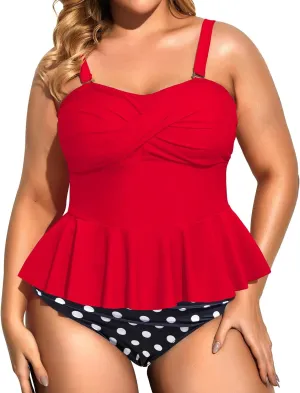 Daci Women Two Piece Plus Size Swimsuit with Bottom Peplum Tankini High Waisted Tummy Control Bathing Suit