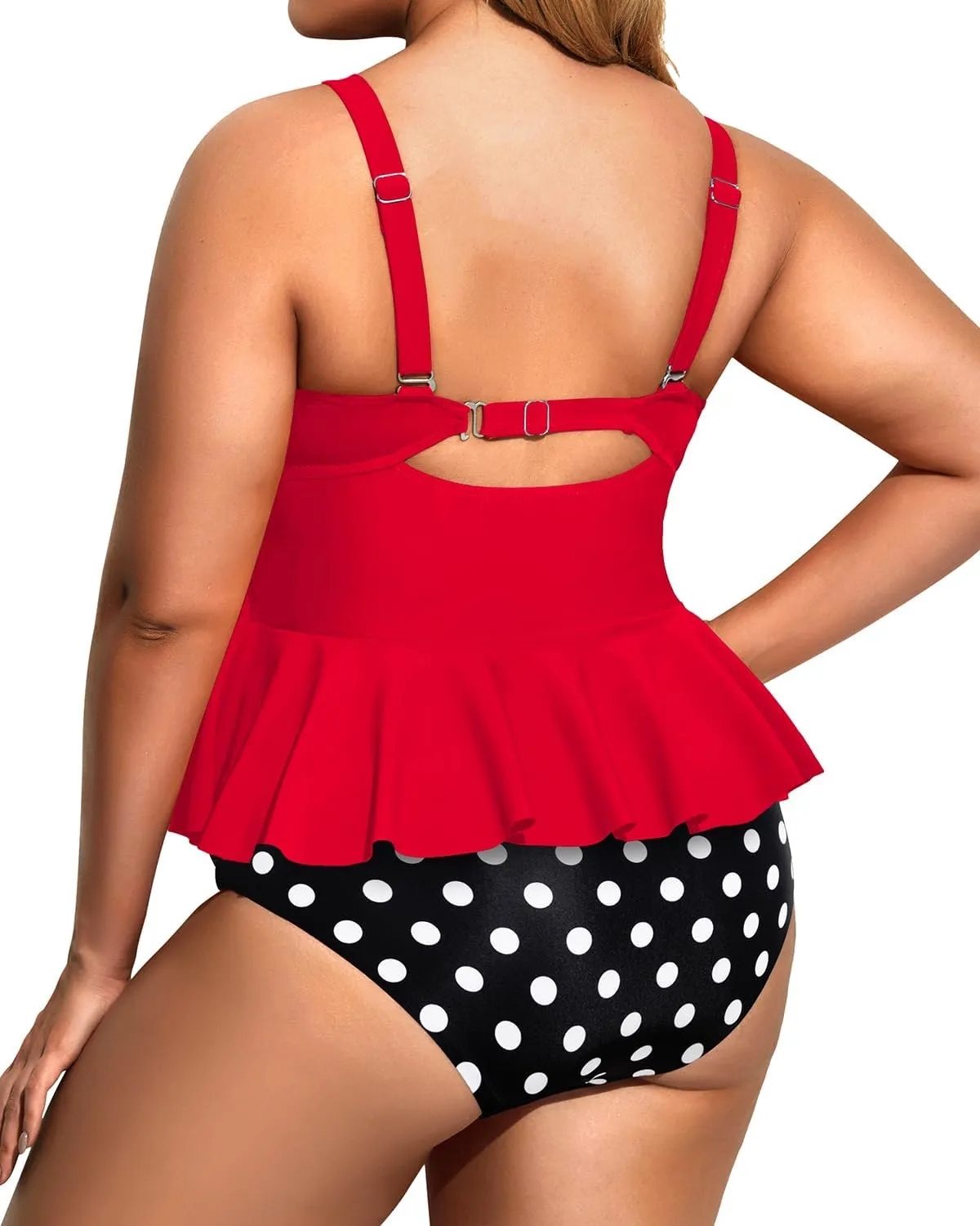Daci Women Two Piece Plus Size Swimsuit with Bottom Peplum Tankini High Waisted Tummy Control Bathing Suit