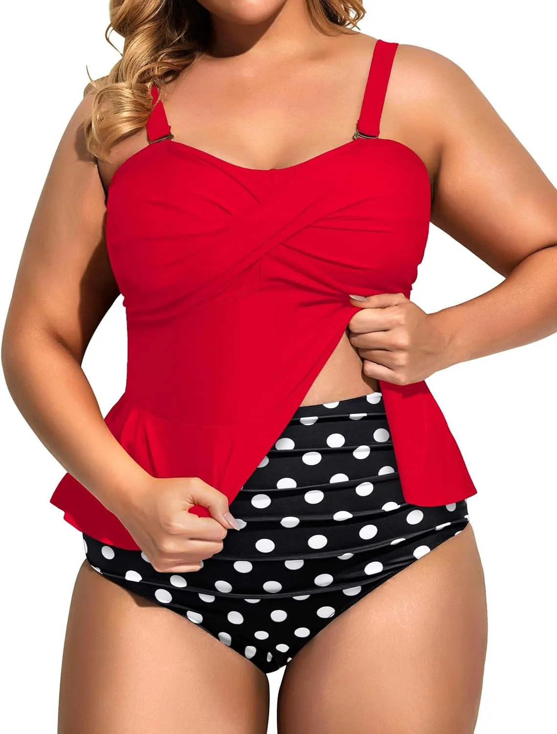 Daci Women Two Piece Plus Size Swimsuit with Bottom Peplum Tankini High Waisted Tummy Control Bathing Suit