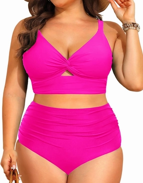 Daci Plus Size Two Piece Swimsuits - Women High Waisted Bikini Tummy Control Bathing Suits Knot Twist Swimwear 2025