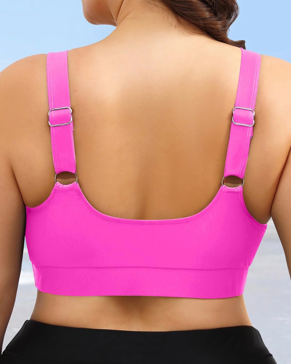 Daci Women Plus Size Sports Bra Bikini Top Only Push Up Scoop Neck Swim Top Full Coverage Bathing Suit for Large Bust