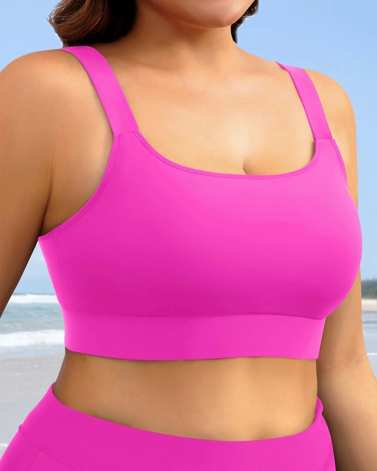 Daci Women Plus Size Sports Bra Bikini Top Only Push Up Scoop Neck Swim Top Full Coverage Bathing Suit for Large Bust