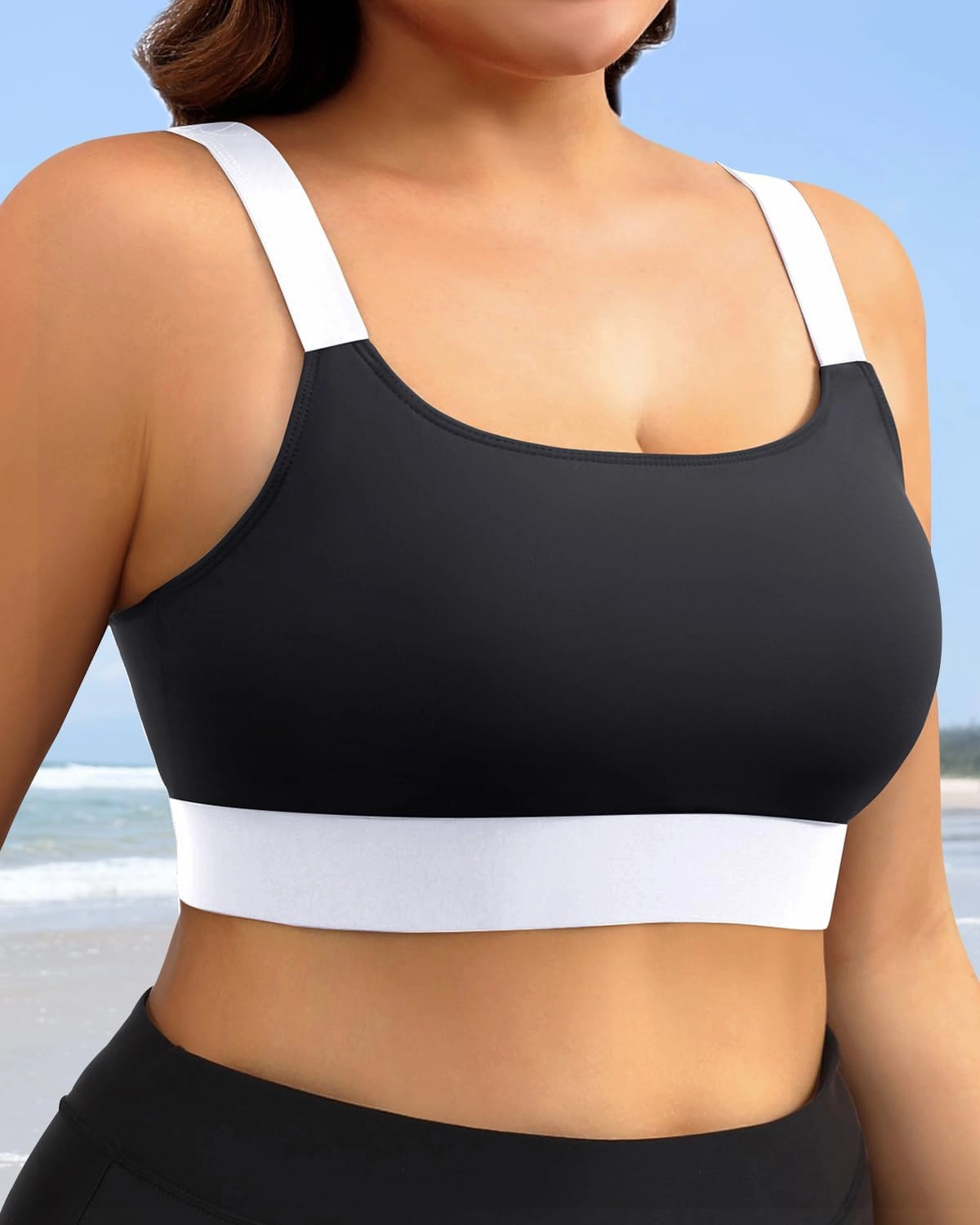 Daci Women Plus Size Sports Bra Bikini Top Only Push Up Scoop Neck Swim Top Full Coverage Bathing Suit for Large Bust