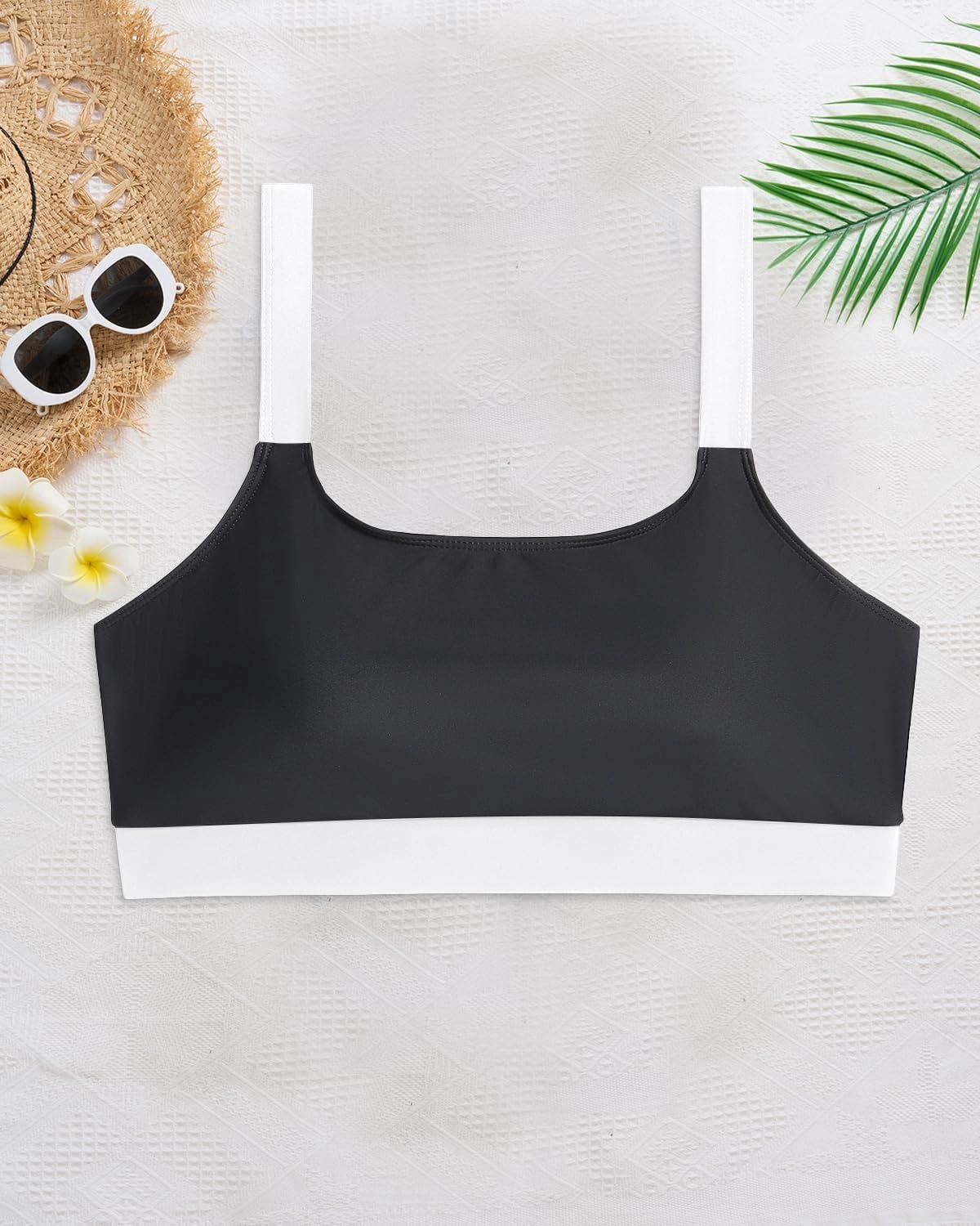 Daci Women Plus Size Sports Bra Bikini Top Only Push Up Scoop Neck Swim Top Full Coverage Bathing Suit for Large Bust