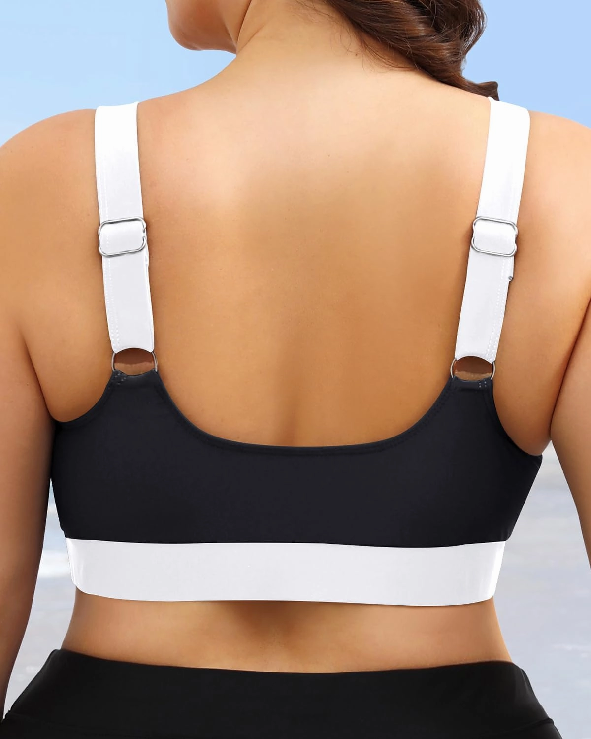 Daci Women Plus Size Sports Bra Bikini Top Only Push Up Scoop Neck Swim Top Full Coverage Bathing Suit for Large Bust