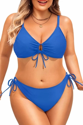 Daci Women's Plus Size Triangle Bikini Set, Sexy Tie Front Two-Piece Swimsuit