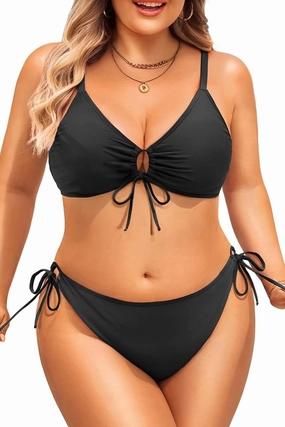 Daci Women's Plus Size Triangle Bikini Set, Sexy Tie Front Two-Piece Swimsuit