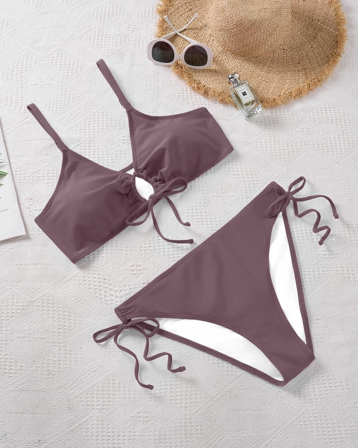 Daci Women's Plus Size Triangle Bikini Set, Sexy Tie Front Two-Piece Swimsuit