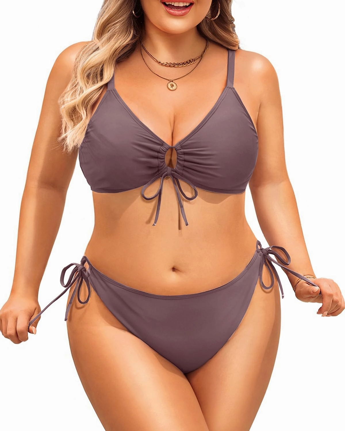 Daci Women's Plus Size Triangle Bikini Set, Sexy Tie Front Two-Piece Swimsuit