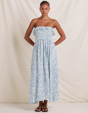 Daffodil Shirred Midi Dress - Blue Print