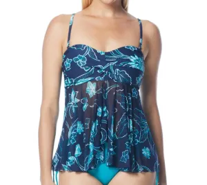 Dana Point Reese Mesh Front Bandeau Tankini Top In Navy