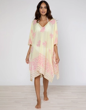Dhaka Print Poncho - Yellow and Fuchsia