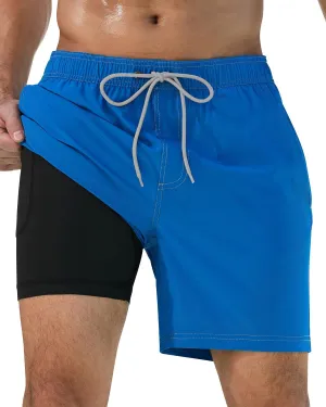 difficort Mens Swim Trunks with Compression Liner Quick-Dry Bathing Suit with Zipper Pockets