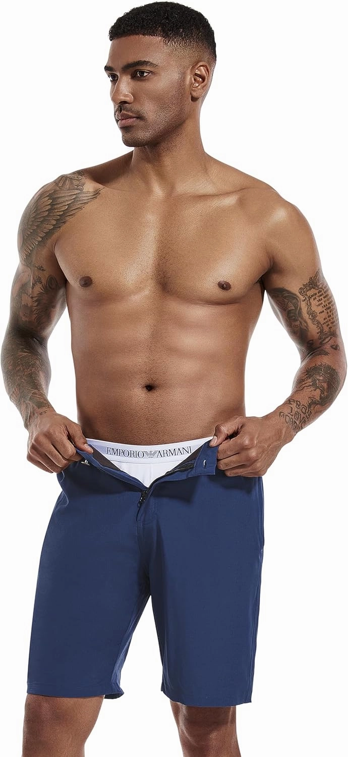 difficort Mens Swim Trunks with Compression Liner 9" Zipper Fly Bathing Suits Quick Dry Swimming Shorts with Zipper Pockets