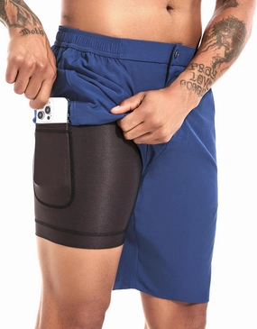 difficort Mens Swim Trunks with Compression Liner 9" Zipper Fly Bathing Suits Quick Dry Swimming Shorts with Zipper Pockets