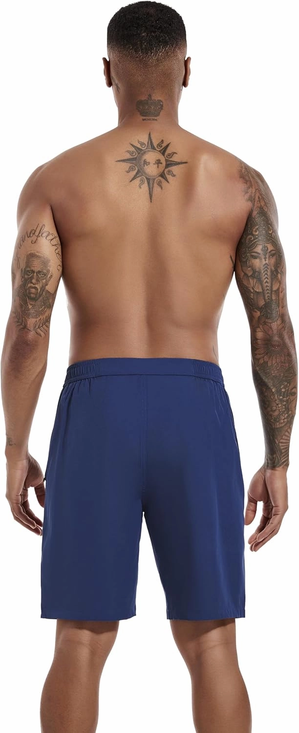 difficort Mens Swim Trunks with Compression Liner 9" Zipper Fly Bathing Suits Quick Dry Swimming Shorts with Zipper Pockets