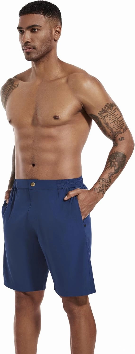difficort Mens Swim Trunks with Compression Liner 9" Zipper Fly Bathing Suits Quick Dry Swimming Shorts with Zipper Pockets